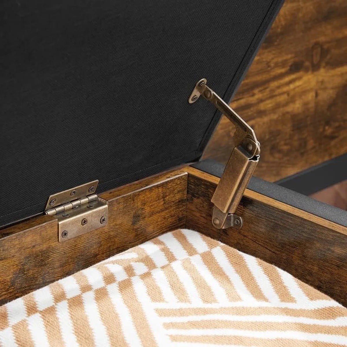 FurnStar - Bank met opbergruimte - Gestoffeerde Zitkist - Bedkast - Voor hal slaapkamer woonkamer - Metaal - Eenvoudige constructie - Industrieel ontwerp - Kunstleder - Vintage bruin-zwart