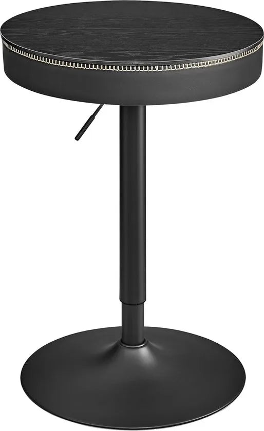 Furnstar - Bar Tafel - In Hoogte Verstelbaar - Kleine Tafel met Opbergruimte - Kunstleer - Naden - Mid-Century-Moderne Stijl - Keuken - Huisbar - Woonkamer - Zwart
