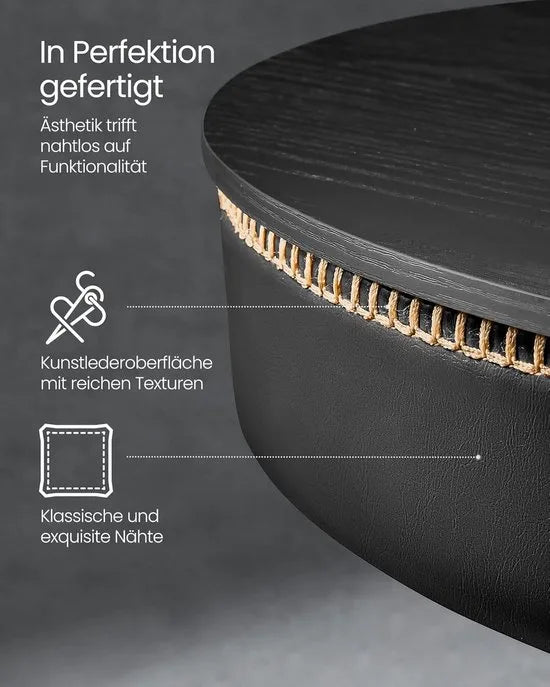 Furnstar - Bar Tafel - In Hoogte Verstelbaar - Kleine Tafel met Opbergruimte - Kunstleer - Naden - Mid-Century-Moderne Stijl - Keuken - Huisbar - Woonkamer - Zwart
