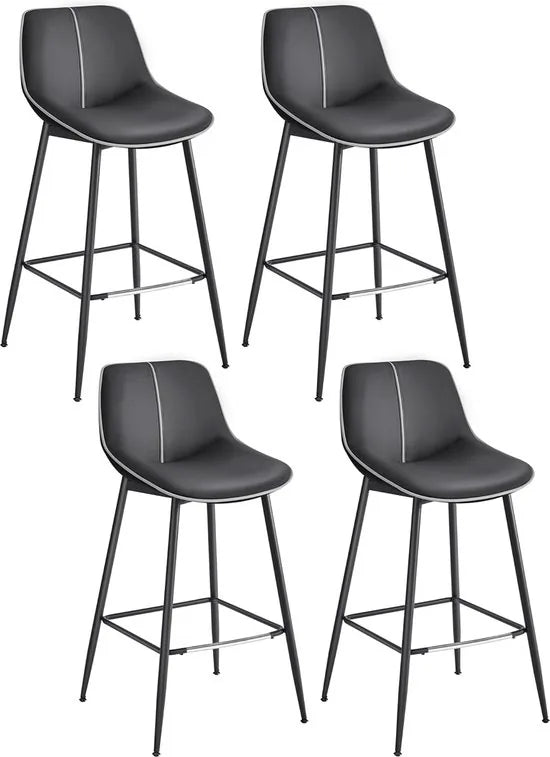 FurnStar - Barkruk - 4-Delige Set - Barstoelen - Ergonomische Rugleuning - Kunstleer - Metalen Poten met Verstelbare Universele Poten - 62 cm Hoog - Thuisbar - Eenvoudige Montage - Inktzwart