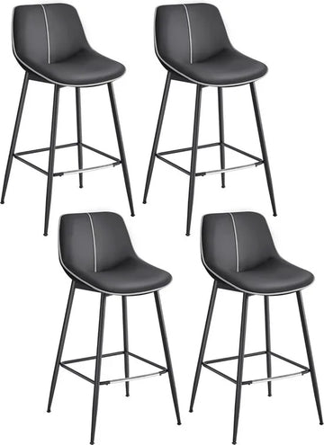 FurnStar - Barkruk - 4-Delige Set - Barstoelen - Ergonomische Rugleuning - Kunstleer - Metalen Poten met Verstelbare Universele Poten - 62 cm Hoog - Thuisbar - Eenvoudige Montage - Inktzwart