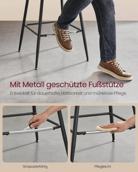 FurnStar - Barkruk - 4-Delige Set - Barstoelen - Ergonomische Rugleuning - Kunstleer - Metalen Poten met Verstelbare Universele Poten - 62 cm Hoog - Thuisbar - Eenvoudige Montage - Inktzwart