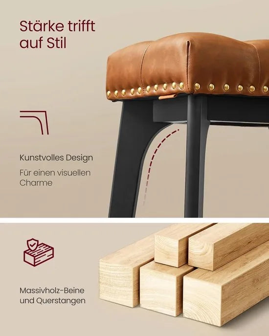 Furnstar - Barkruk set van 2 - Barstoel - Keukenstoel - Kunstleer met decoratieve knopen en nagels - Massief houten poten - 66 cm hoog - Huisbar en eetkamer - Eenvoudige montage - Koffiebruin - LBC085K01