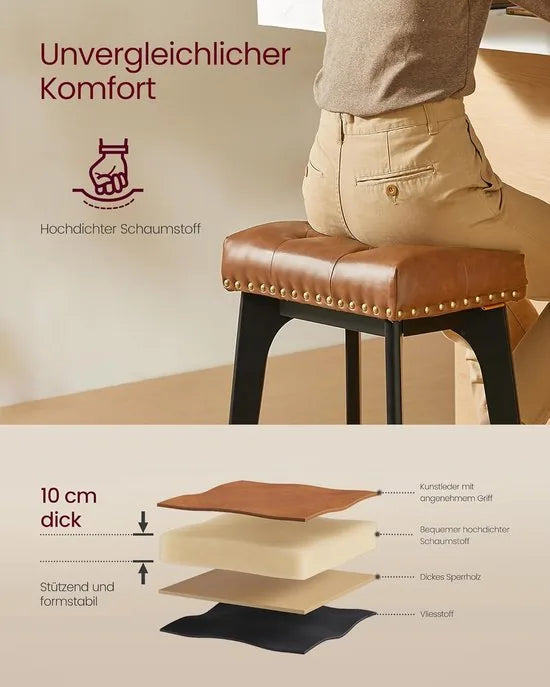 Furnstar - Barkruk set van 2 - Barstoel - Keukenstoel - Kunstleer met decoratieve knopen en nagels - Massief houten poten - 66 cm hoog - Huisbar en eetkamer - Eenvoudige montage - Koffiebruin - LBC085K01