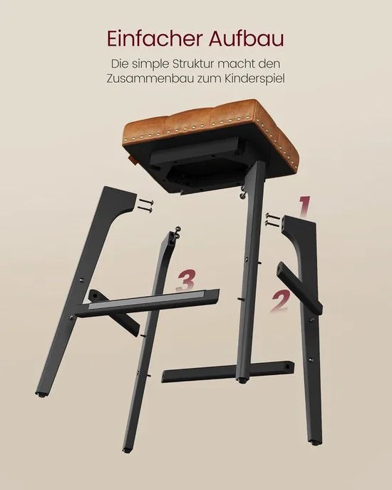 Furnstar - Barkruk set van 2 - Barstoel - Keukenstoel - Kunstleer met decoratieve knopen en nagels - Massief houten poten - 66 cm hoog - Huisbar en eetkamer - Eenvoudige montage - Koffiebruin - LBC085K01