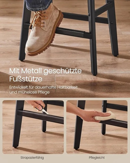 Furnstar - Barkruk set van 2 - Barstoel - Keukenstoel - Kunstleer met decoratieve knopen en nagels - Massief houten poten - 66 cm hoog - Huisbar en eetkamer - Eenvoudige montage - Koffiebruin - LBC085K01