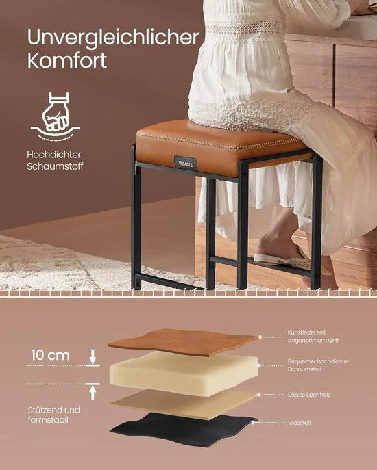 Furnstar Barkruk – Set van 2 – Barstoel / Keukenstoel – Kunstleer met Naden – Mid-Century Modern Design – Zithoogte 66 cm – Voor Huisbar & Eetkamer – Eenvoudige Montage – Karamelbruin