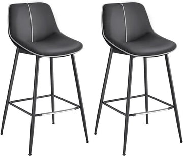 FurnStar - Barkruk Set van 2 - Barstoelen - Ergonomische Rugleuning - Kunstleer - Metalen Poten met Verstelbare Universele Poten - 73 cm Hoog - Thuisbar - Eenvoudige Montage - Inktzwart