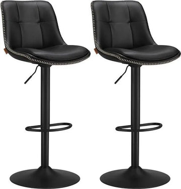 FurnStar - Barkruk Set van 2 - Barstoelen - Ergonomische Rugleuning - Kunstleer - Metalen Poten met Verstelbare Universele Poten - Tussen 63 en 84 cm hoog - 360 graden draaibaar - Thuisbar - Eenvoudige Montage - Inktzwart