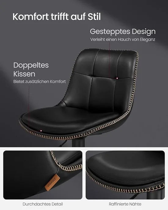 FurnStar - Barkruk Set van 2 - Barstoelen - Ergonomische Rugleuning - Kunstleer - Metalen Poten met Verstelbare Universele Poten - Tussen 63 en 84 cm hoog - 360 graden draaibaar - Thuisbar - Eenvoudige Montage - Inktzwart