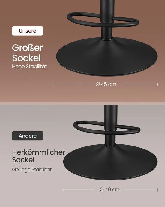 FurnStar - Barkruk Set van 2 - Barstoelen - Ergonomische Rugleuning - Kunstleer - Metalen Poten met Verstelbare Universele Poten - Tussen 63 en 84 cm in hoogte verstelbaar - 360 graden draaibaar -Thuisbar - Eenvoudige Montage - Karamelbruin