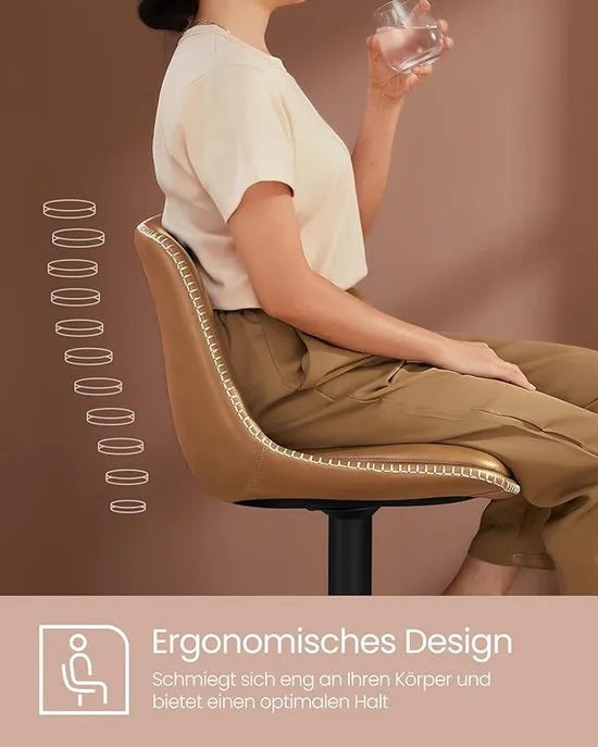 FurnStar - Barkruk Set van 2 - Barstoelen - Ergonomische Rugleuning - Kunstleer - Metalen Poten met Verstelbare Universele Poten - Tussen 63 en 84 cm in hoogte verstelbaar - 360 graden draaibaar -Thuisbar - Eenvoudige Montage - Karamelbruin