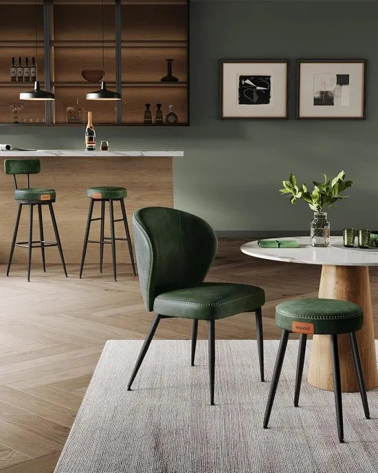 Furnstar - Barkruk set van 4 - 360° draaibare barkruk - Kruk met rugleuning voor bartafel - Kunstleer met naden - Mid-Century moderne stijl - 76 cm hoog - Keuken huisbar - Karamelbruin – Bosgroen
