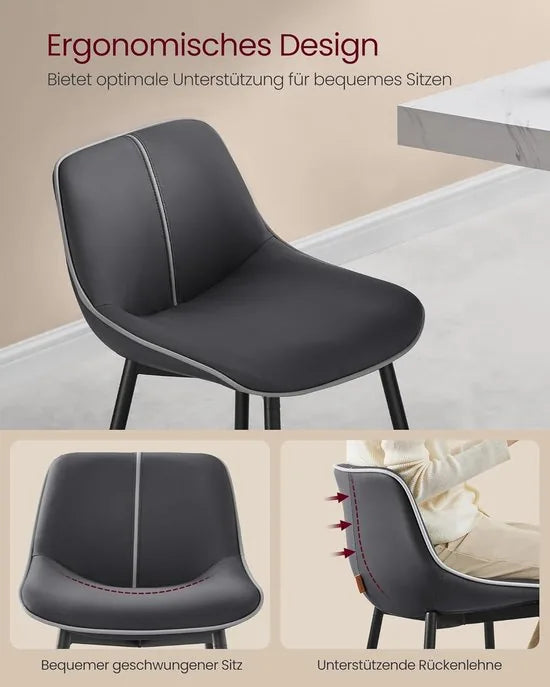 FurnStar - Barkruk Set van 4 - Barstoelen - Ergonomische Rugleuning - Kunstleer - Metalen Poten met Verstelbare Universele Poten - 62 cm Hoog - Thuisbar - Eenvoudige Montage - Inktzwart