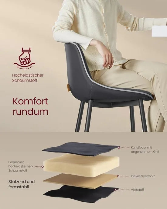 FurnStar - Barkruk Set van 4 - Barstoelen - Ergonomische Rugleuning - Kunstleer - Metalen Poten met Verstelbare Universele Poten - 62 cm Hoog - Thuisbar - Eenvoudige Montage - Inktzwart