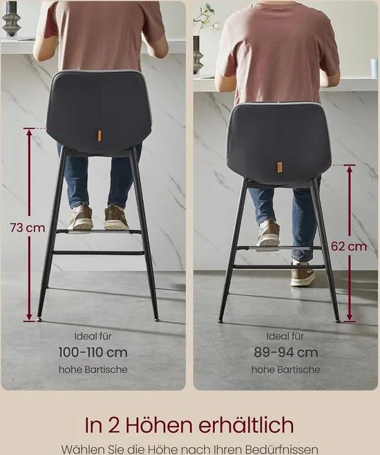 FurnStar - Barkruk Set van 4 - Barstoelen - Ergonomische Rugleuning - Kunstleer - Metalen Poten met Verstelbare Universele Poten - 62 cm Hoog - Thuisbar - Eenvoudige Montage - Inktzwart