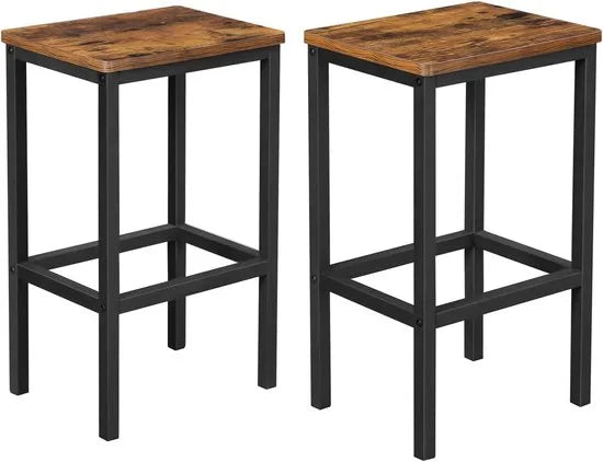 FurnStar barkruk, set vFurnstar Set van 2 Barkrukken – Industriële Barstoelen – Hoge Eetkamerstoelen met Voetsteun – 65 cm Zithoogte – Vintage Bruin/Zwart – Belastbaar tot 120 kg