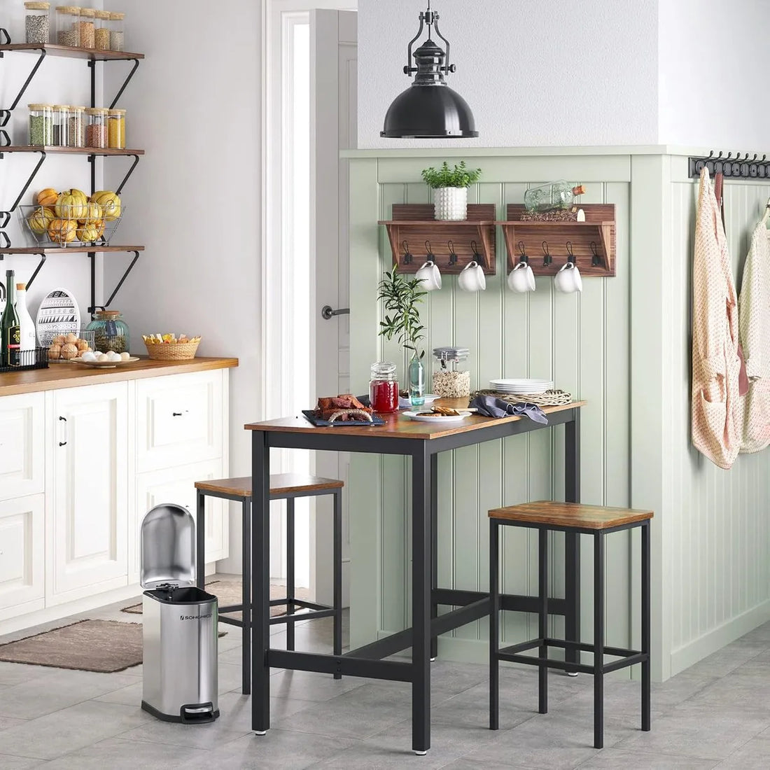 FurnStar barkruk, set vFurnstar Set van 2 Barkrukken – Industriële Barstoelen – Hoge Eetkamerstoelen met Voetsteun – 65 cm Zithoogte – Vintage Bruin/Zwart – Belastbaar tot 120 kg