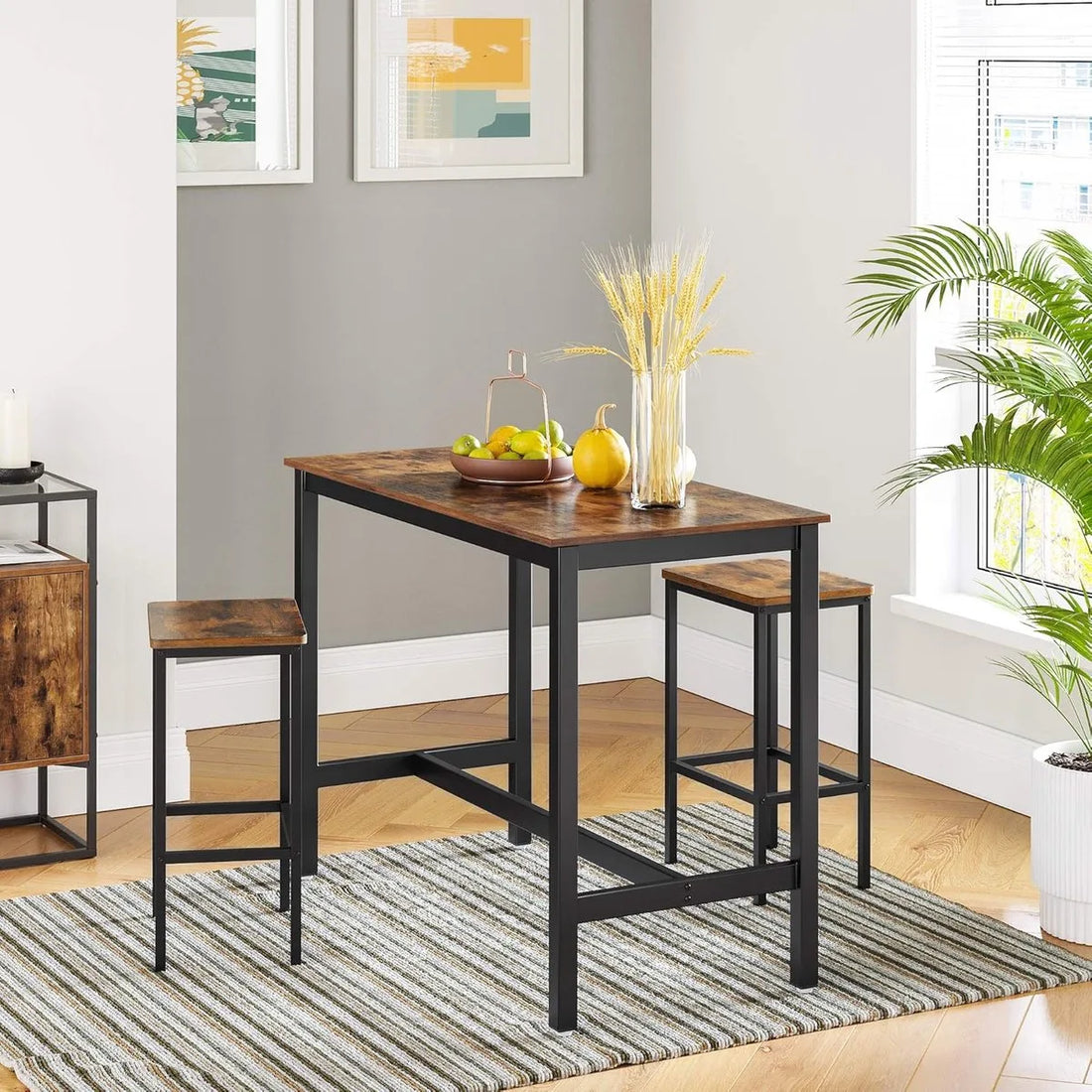 FurnStar barkruk, set vFurnstar Set van 2 Barkrukken – Industriële Barstoelen – Hoge Eetkamerstoelen met Voetsteun – 65 cm Zithoogte – Vintage Bruin/Zwart – Belastbaar tot 120 kg