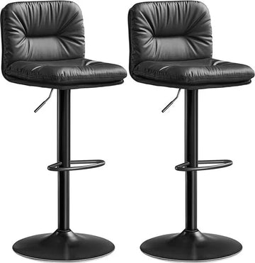 FurnStar - Barkrukken set van 2 - Barstoel Kruk - Barstoelen met rugleuning - Keukenstoel - Zwart