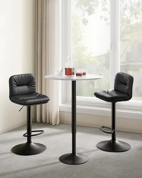 FurnStar - Barkrukken set van 2 - Barstoel Kruk - Barstoelen met rugleuning - Keukenstoel - Zwart