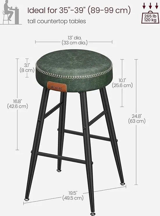 FurnStar - Barkrukken set van 2 - Barstoel Kruk - Industrieel - Keukenstoel - Groen