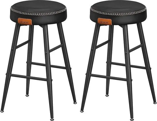 FurnStar - Barkrukken set van 2 - Barstoel Kruk - Industrieel - Keukenstoel - Zwart - 49,5 x 49,5 x 63 cm