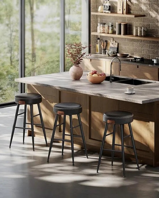 FurnStar - Barkrukken set van 2 - Barstoel Kruk - Industrieel - Keukenstoel - Zwart - 49,5 x 49,5 x 63 cm