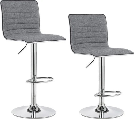 FurnStar - Barkrukken set van 2 - Verstelbaar - Barstoel Kruk - Barstoelen met rugleuning - Keukenstoel - Grijs