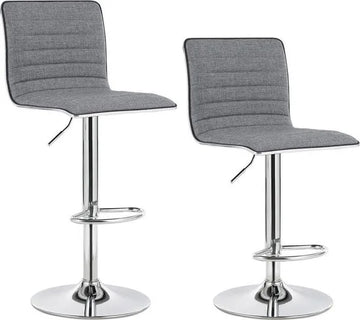 FurnStar - Barkrukken set van 2 - Verstelbaar - Barstoel Kruk - Barstoelen met rugleuning - Keukenstoel - Grijs