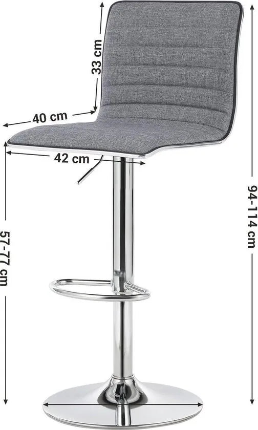 FurnStar - Barkrukken set van 2 - Verstelbaar - Barstoel Kruk - Barstoelen met rugleuning - Keukenstoel - Grijs
