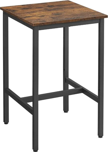 Furnstar Bartafel 60x60x92 cm – Hoge Keukentafel – Vierkant – Stabiel Stalen Frame – Industriële Stijl – Vintage Bruin/Zwart