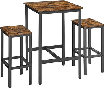 FurnStar bartafel inclusief 2 krukken - bartafel set - bartafel met barstoelen - Hout - Bruin - 60x60x90cm