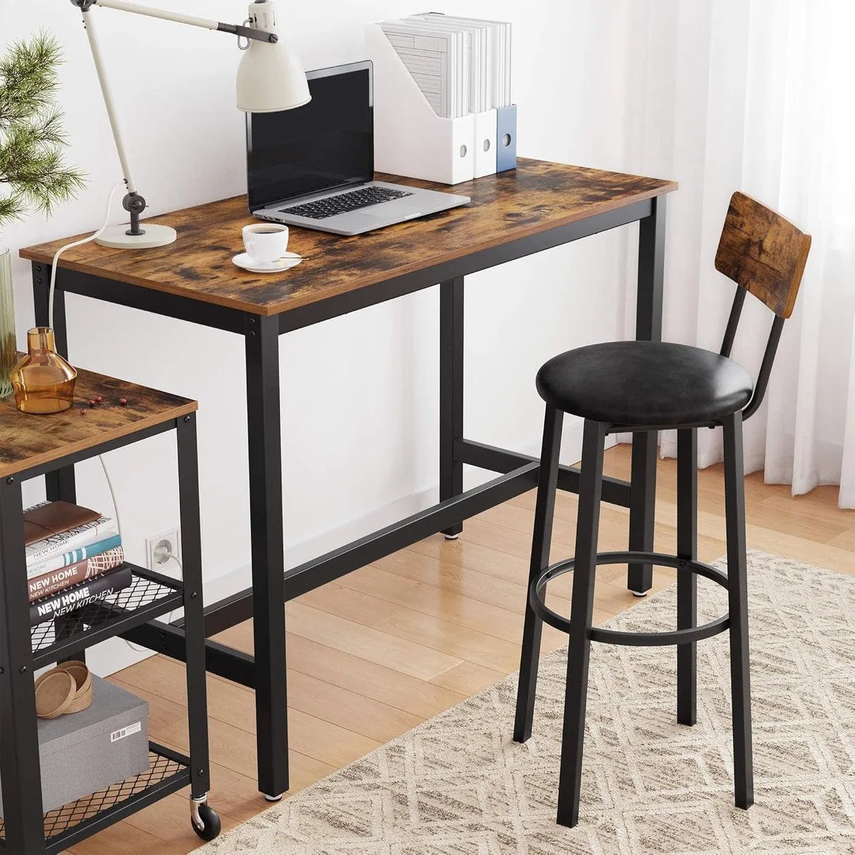 Furnstar Bartafel Industrieel – Keukentafel of Eettafel – Metalen Frame – 120 x 60 x 90 cm - Vintage Bruin/Zwart