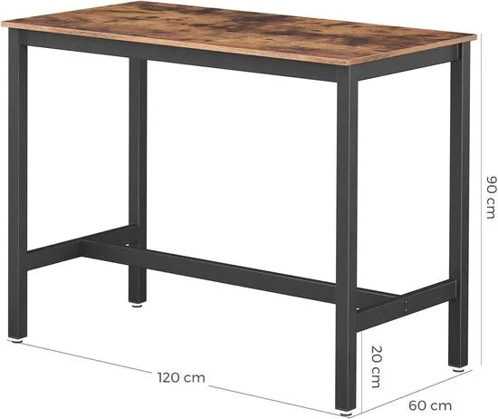 Furnstar Bartafel Industrieel – Keukentafel of Eettafel – Metalen Frame – 120 x 60 x 90 cm - Vintage Bruin/Zwart