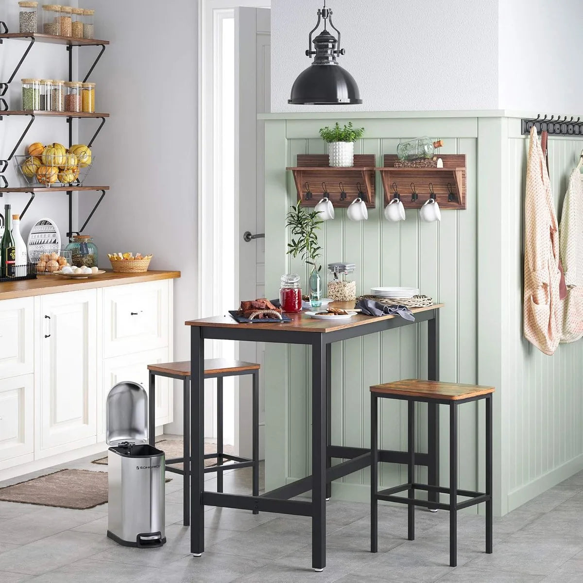 Furnstar Bartafel Industrieel – Keukentafel of Eettafel – Metalen Frame – 120 x 60 x 90 cm - Vintage Bruin/Zwart