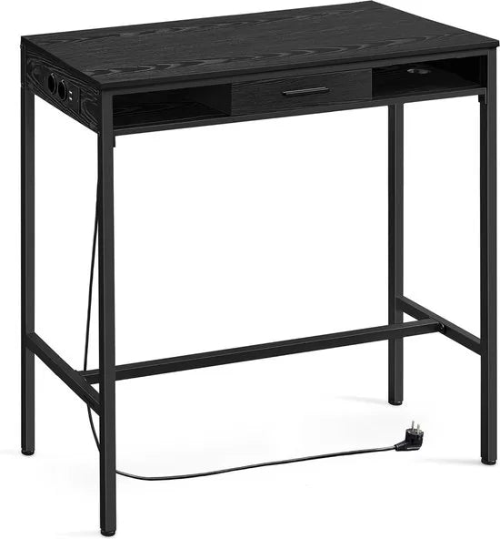 FurnStar - Bartafel - Statafel met Laadstation en Flexibele Lade van Vliesstof - Haken - 40 x 99,8 x 104,6 cm - Ebbenhoutzwart
