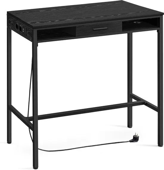 FurnStar - Bartafel - Statafel met Laadstation en Flexibele Lade van Vliesstof - Haken - 40 x 120 x 104,6 cm - Voor Kantoor - Slaapkamer - Bar - Woonkamer - Ebbenhoutzwart