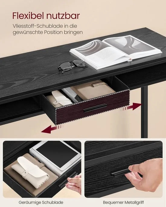 FurnStar - Bartafel - Statafel met Laadstation en Flexibele Lade van Vliesstof - Haken - 40 x 99,8 x 104,6 cm - Ebbenhoutzwart