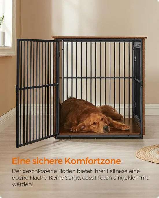 FurnStar - Bench - Hondenbench - Hondenkooi - Meubel - Bijzettafel, Hondenbox - Modern Hondenhok voor Binnen voor Honden tot 32 kg - Zeer Belastbaar - Gesloten Bodem - Hondenhuis - 2 Deuren - 98 x 65  – Vintage bruin 110 x 76 x 82cm Modern Hondenhok voor Binnen v (7165)