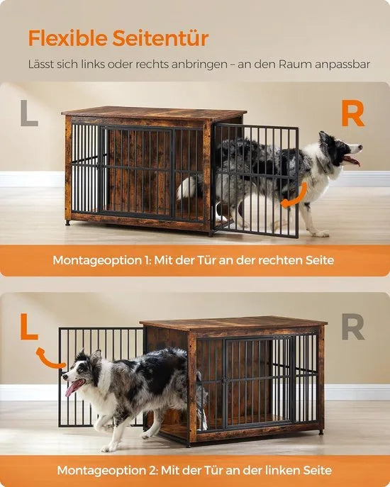 FurnStar - Bench - Hondenbench - Hondenkooi - Meubel - Bijzettafel, Hondenbox - Modern Hondenhok voor Binnen voor Honden tot 32 kg - Zeer Belastbaar - Gesloten Bodem - Hondenhuis - 2 Deuren - 98 x 65 x 69 cm - Vintage Bruin