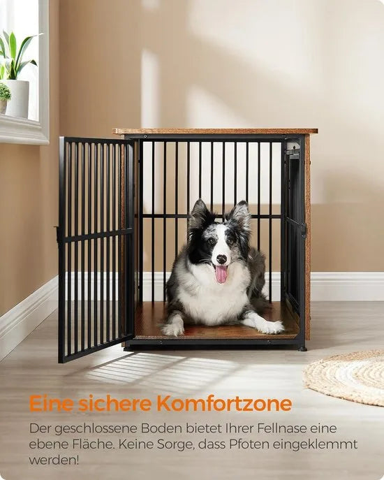 FurnStar - Bench - Hondenbench - Hondenkooi - Meubel - Bijzettafel, Hondenbox - Modern Hondenhok voor Binnen voor Honden tot 32 kg - Zeer Belastbaar - Gesloten Bodem - Hondenhuis - 2 Deuren - 98 x 65 x 69 cm - Vintage Bruin