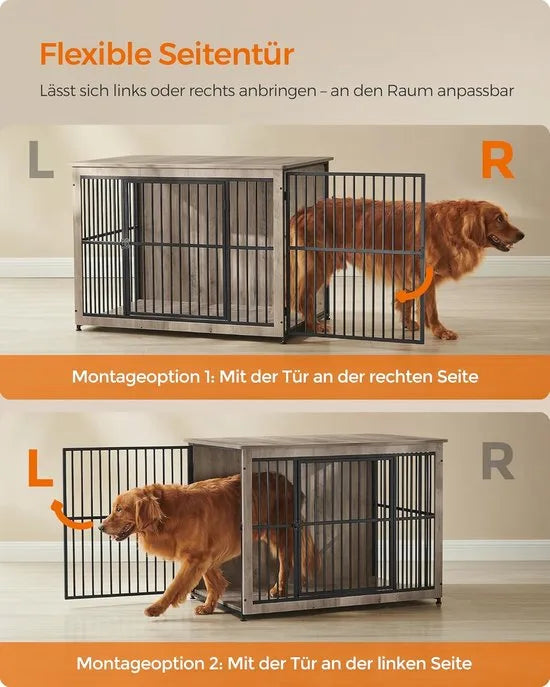 FurnStar - Bench - Hondenbench - Hondenkooi - Meubel - Bijzettafel, Hondenbox - Modern Hondenhok voor Binnen voor Honden tot 32 kg - Zeer Belastbaar - Gesloten Bodem - Hondenhuis - 2 Deuren - 98 x 65  – Grijs gemeleerd 110 x 76 x 82cm Modern Hondenhok voor Binnen v (8551)