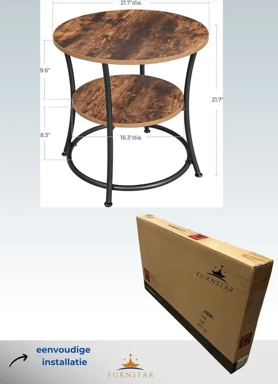 FurnStar bijzettafel - 2 planken - 55x55x55cm - Bruin