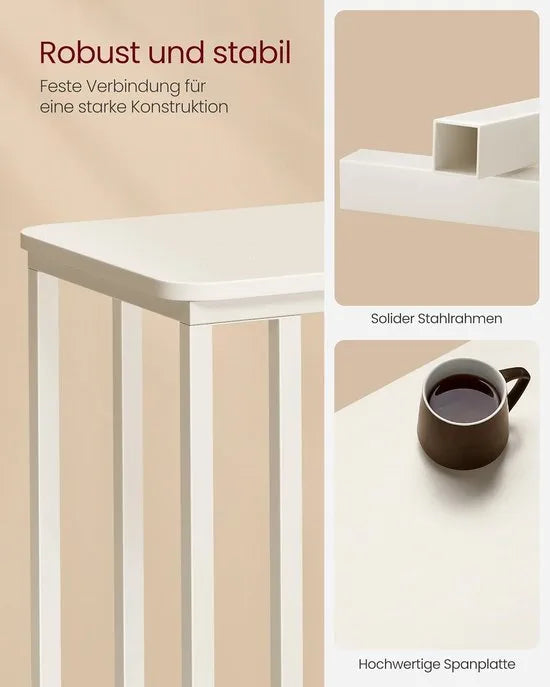 FurnStar - Bijzettafel - Banktafel met Wieltjes - C-Vorm - Mobiele Koffietafel - 35 x 50 x 60 cm - Woonkamertafel met Metalen Frame - Voor Koffie en Laptop - Industrieel Design - Crème-Wit