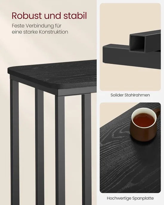 FurnStar - Bijzettafel - Banktafel met Wieltjes - C-Vorm - Mobiele Koffietafel - 35 x 50 x 60 cm - Woonkamertafel met Metalen Frame - Voor Koffie en Laptop - Modern - Ebbenzwart