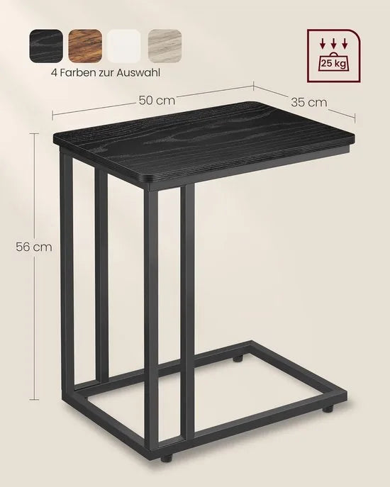 FurnStar - Bijzettafel - Banktafel met Wieltjes - C-Vorm - Mobiele Koffietafel - 35 x 50 x 60 cm - Woonkamertafel met Metalen Frame - Voor Koffie en Laptop - Modern - Ebbenzwart