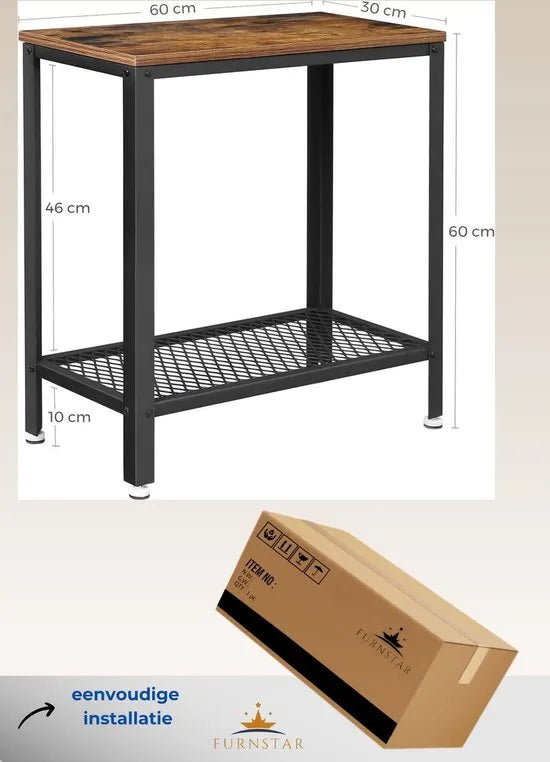 FurnStar bijzettafel - Industrieel Design - 60x30x60cm - Bruin