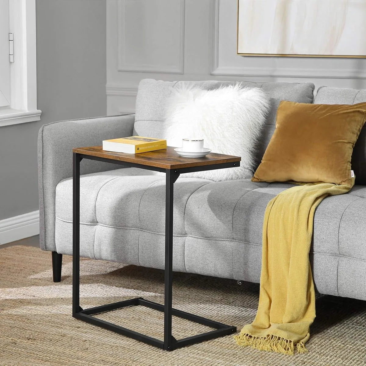 Furnstar Bijzettafel - Laptoptafel voor Bank en Bed -Industrieel Design - Rustiek Bruin en Zwart