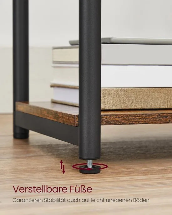 FurnStar - Bijzettafel - nachtkastje met stopcontact - klein - 2 AC-aansluitingen - 2 USB-poorten - 30 x 34 x 58 cm - voor woonkamer - slaapkamer - vintage bruin-zwart